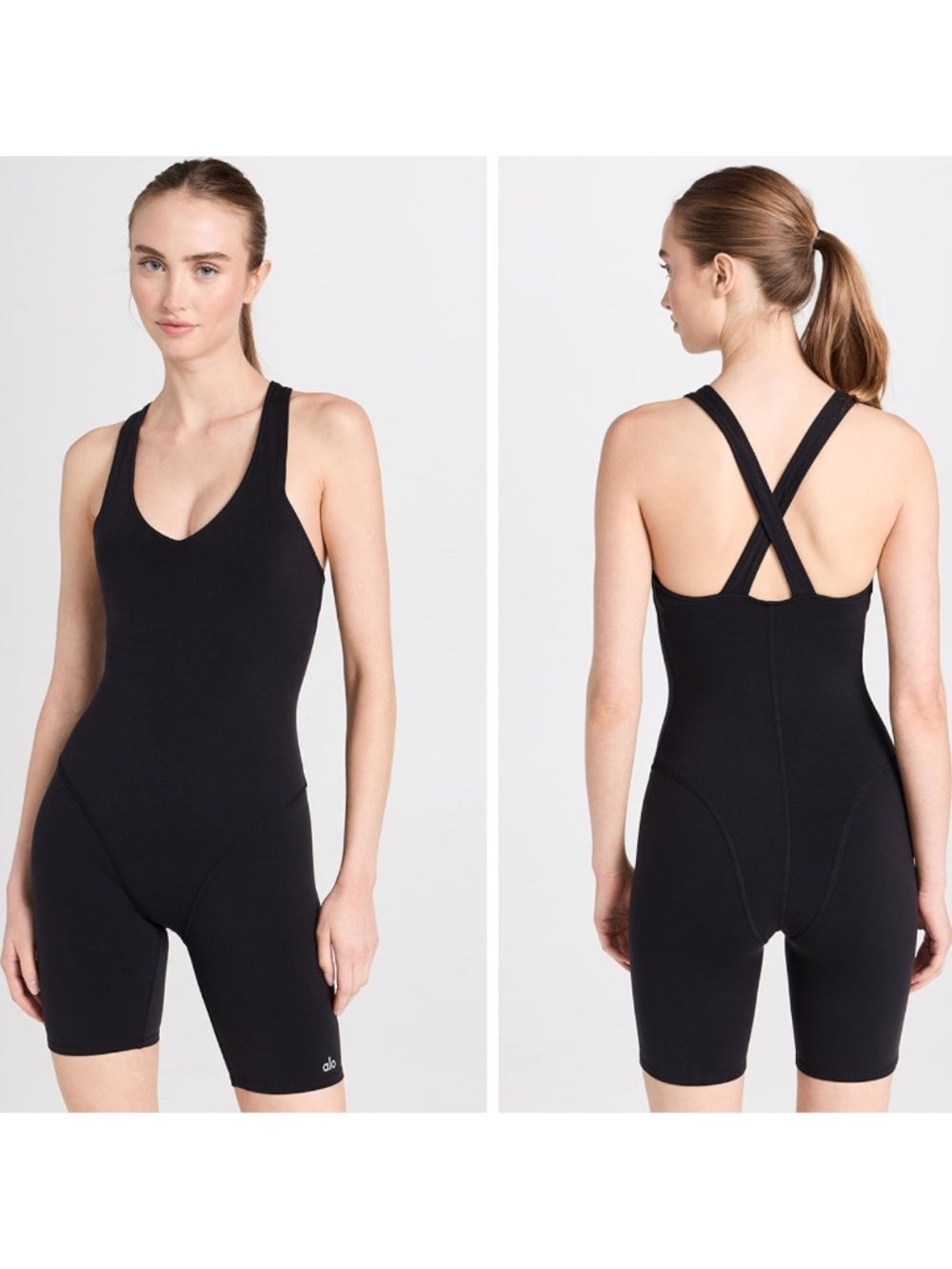 Alo Airbursh Real Onesie Biker Short Jumpsuit One Piece Black Women’s Medium